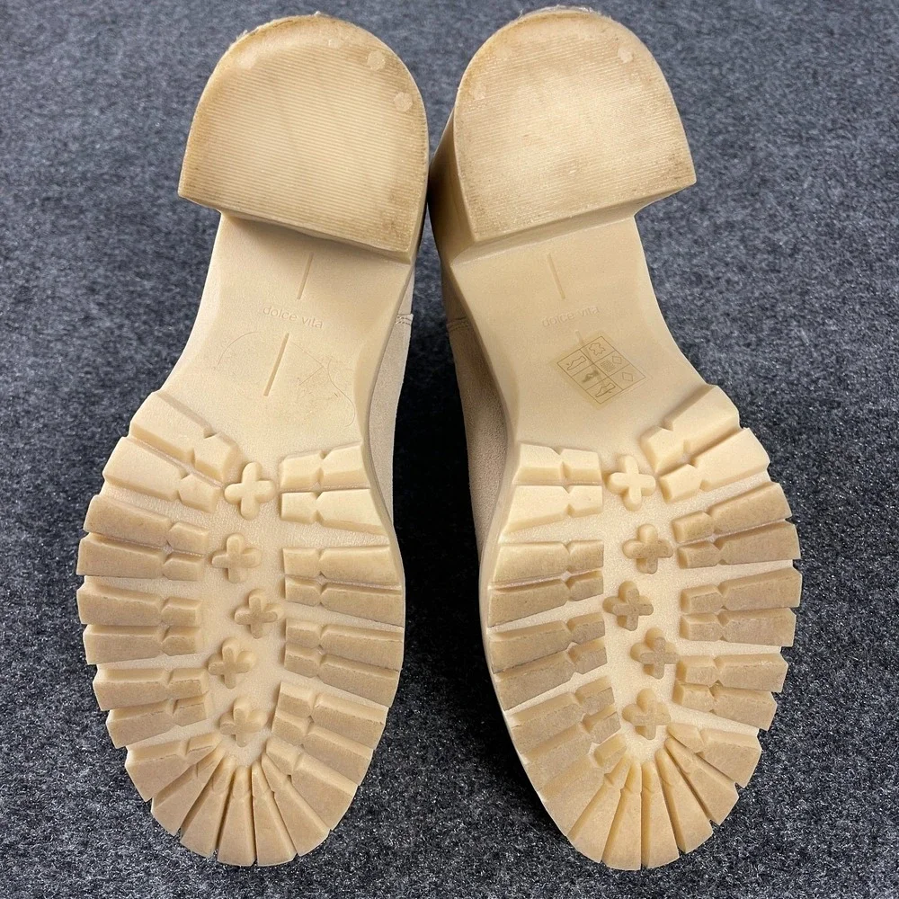 Dolce Vita Chelsea Boots Womens 10 Beige Suede Platform Lug Sole Block - Picture 9 of 10